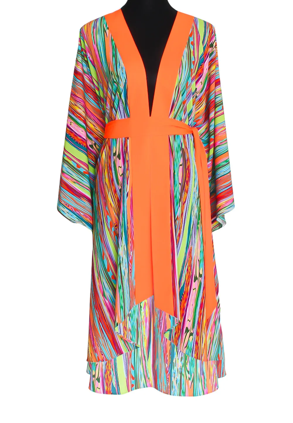 Cruise – Freefall Silk Kimono (Neon Orange) - Long