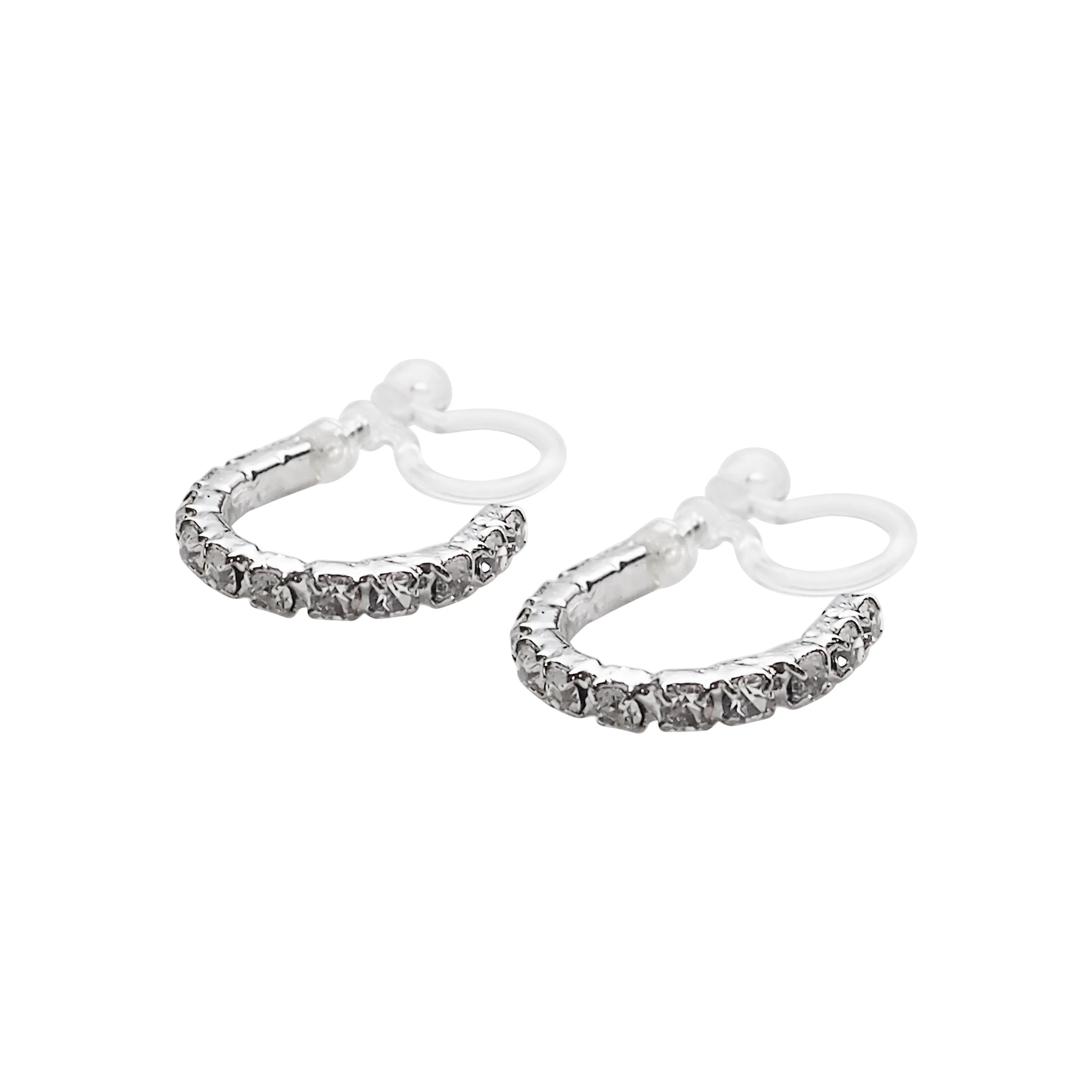 Crystal Invisible Clip On Hoop Earrings (Silver tone)