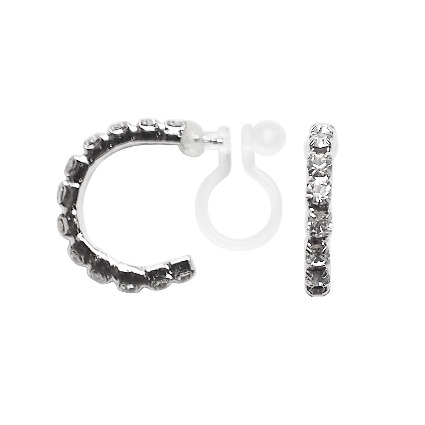 Crystal Invisible Clip On Hoop Earrings (Silver tone)