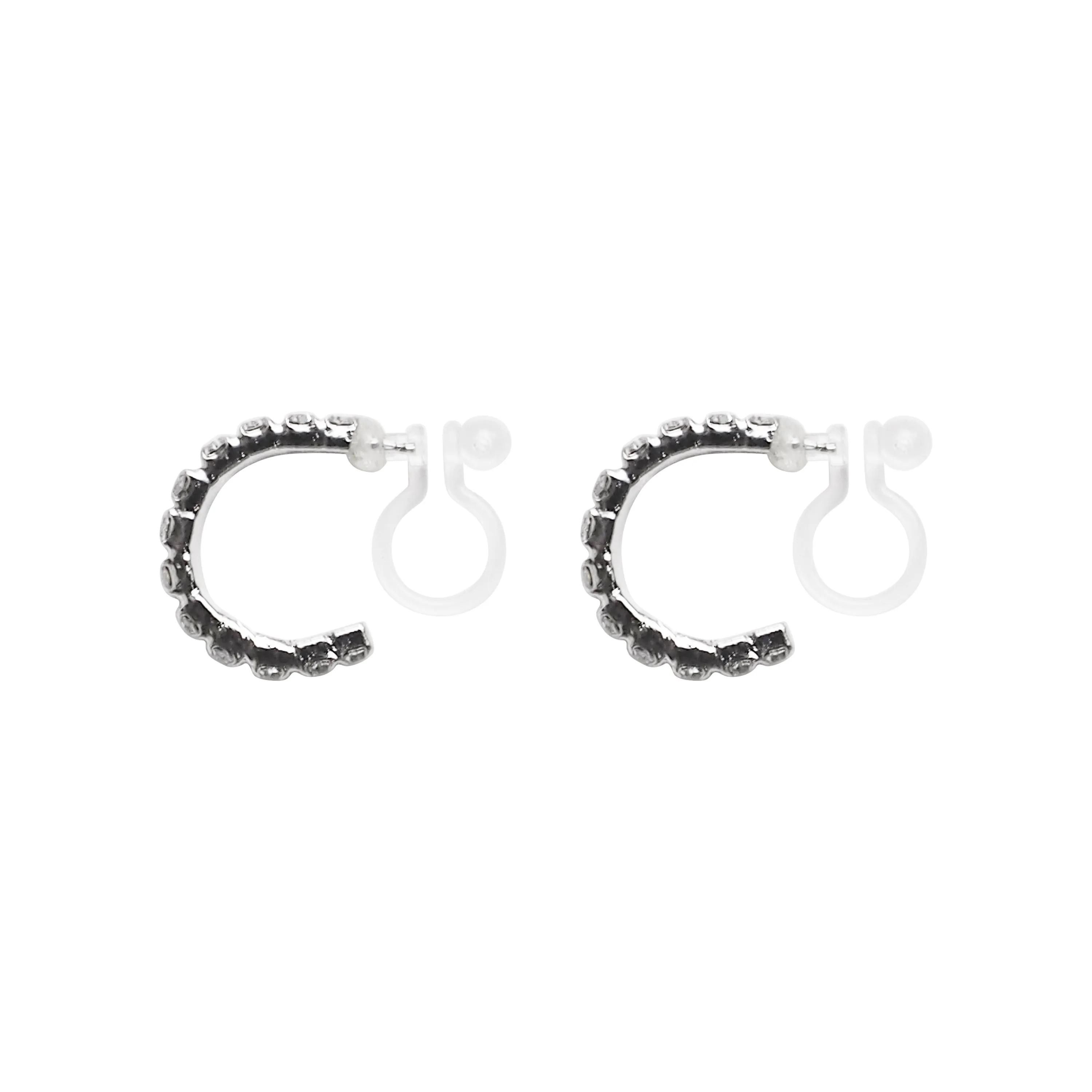 Crystal Invisible Clip On Hoop Earrings (Silver tone)