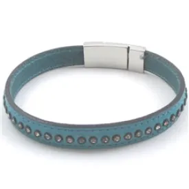 Crystal Studded Leather Man's  Bracelet in Turquoise