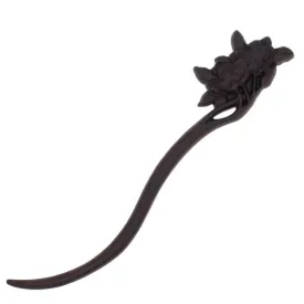 CrystalMood Carved Ebony Wood Flat-Back Hibiscus Hair Stick