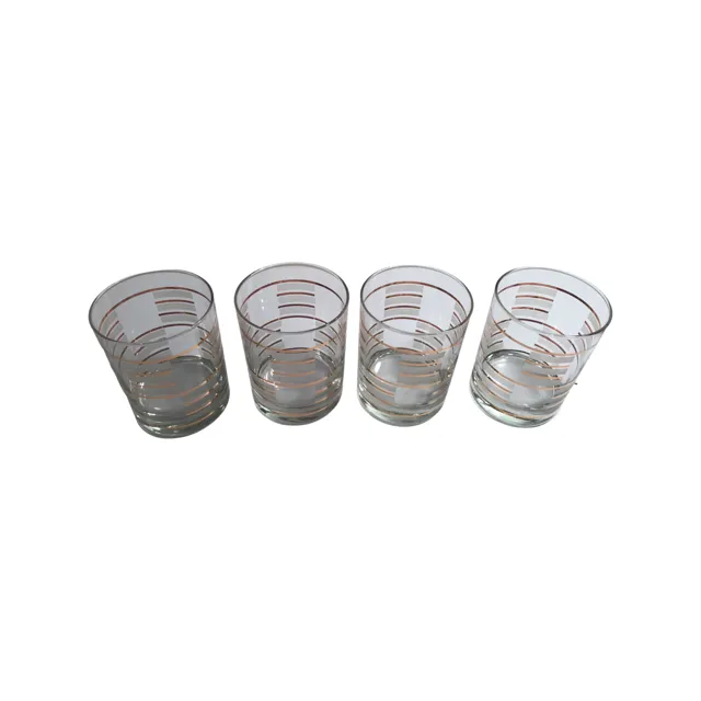 Culver Signed Gold and Frosted White Geometric Double Old Fashion Glasses (Set of 4)