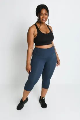 Curve Energise Cropped High Waisted Gym Leggings - Thunder Blue