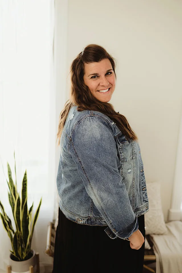 Curvy Distressed Denim Jacket