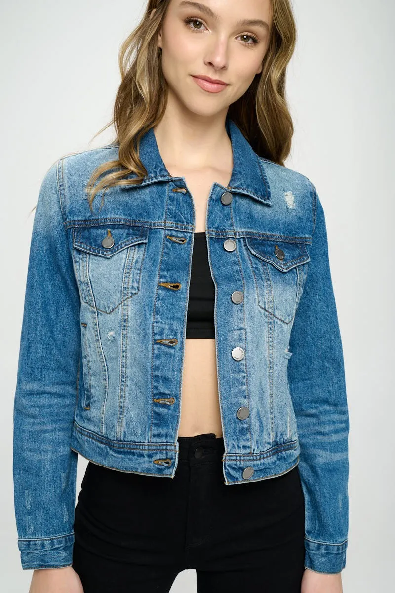 Curvy Distressed Denim Jacket