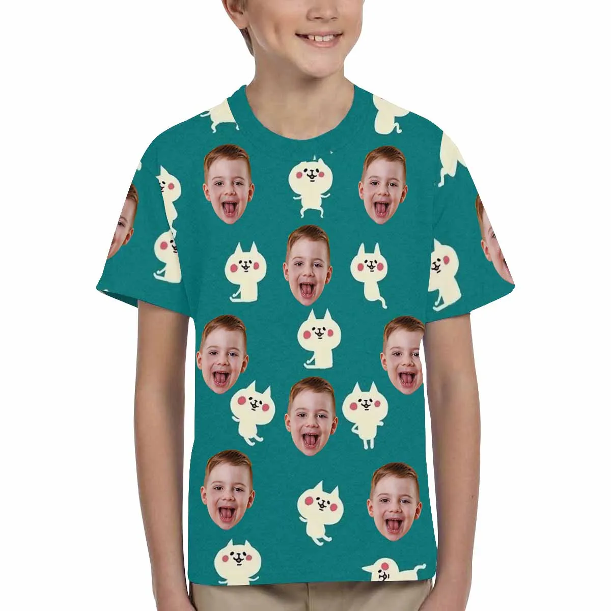 Custom Face Cat Kid's All Over Print T-shirt