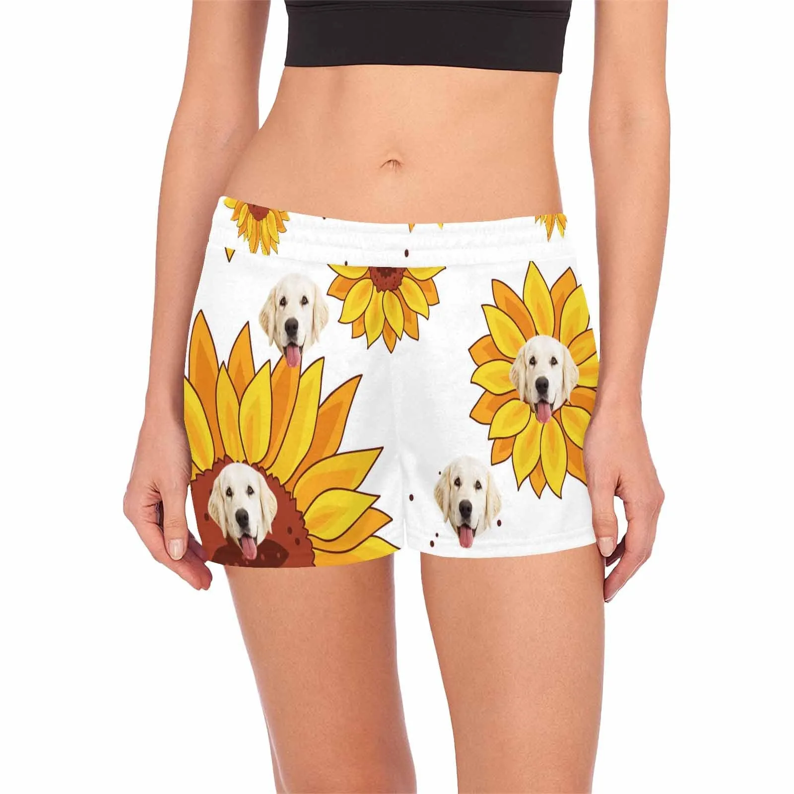 Custom Face Women's Pajama Shorts Personalized Sunflower Sleepwear Shorts