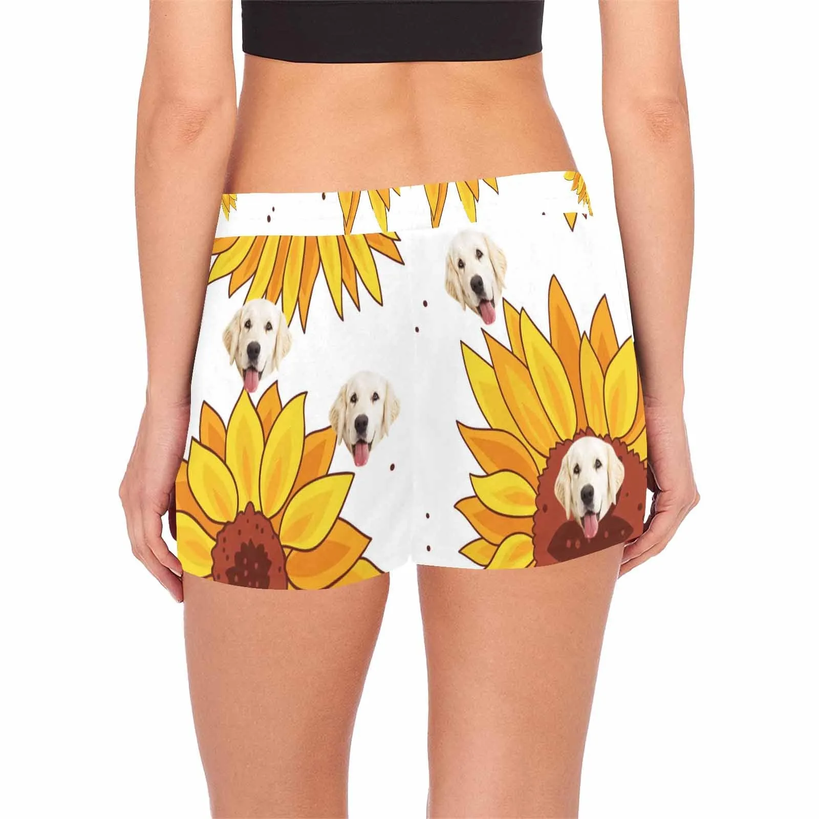 Custom Face Women's Pajama Shorts Personalized Sunflower Sleepwear Shorts