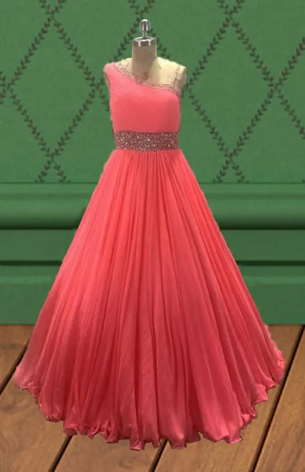 Custom Made Little Girls Elegant Pink Evening Gown