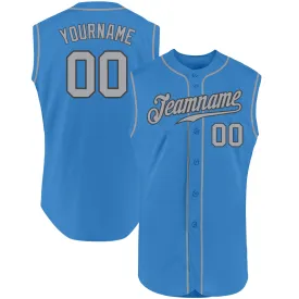 Custom Powder Blue Gray-Steel Gray Authentic Sleeveless Baseball Jersey