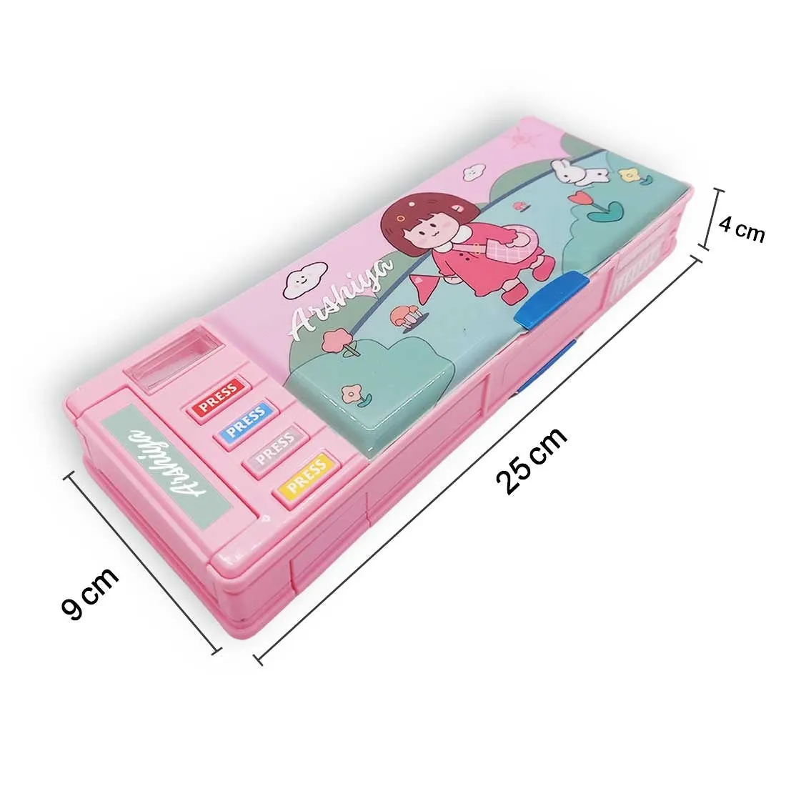 Customized Pencil Box Switch Operated Multi-functional Compass Box for Kids with Press Buttons