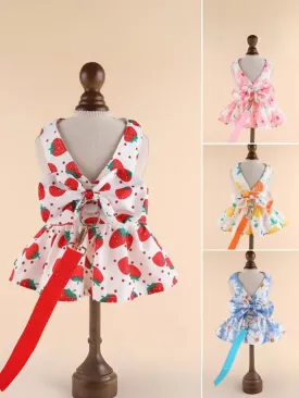 Cute Dog Dress and Leash Set with Bowknot