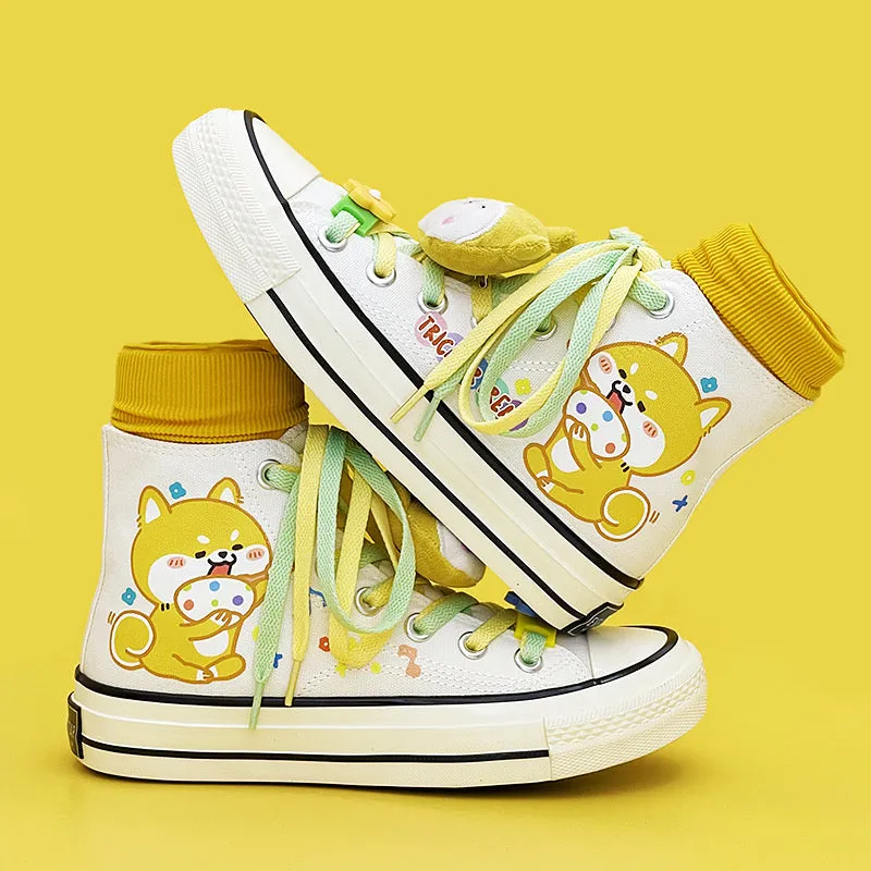 Cute Kawaii Shiba Inu Dog High Top Canvas