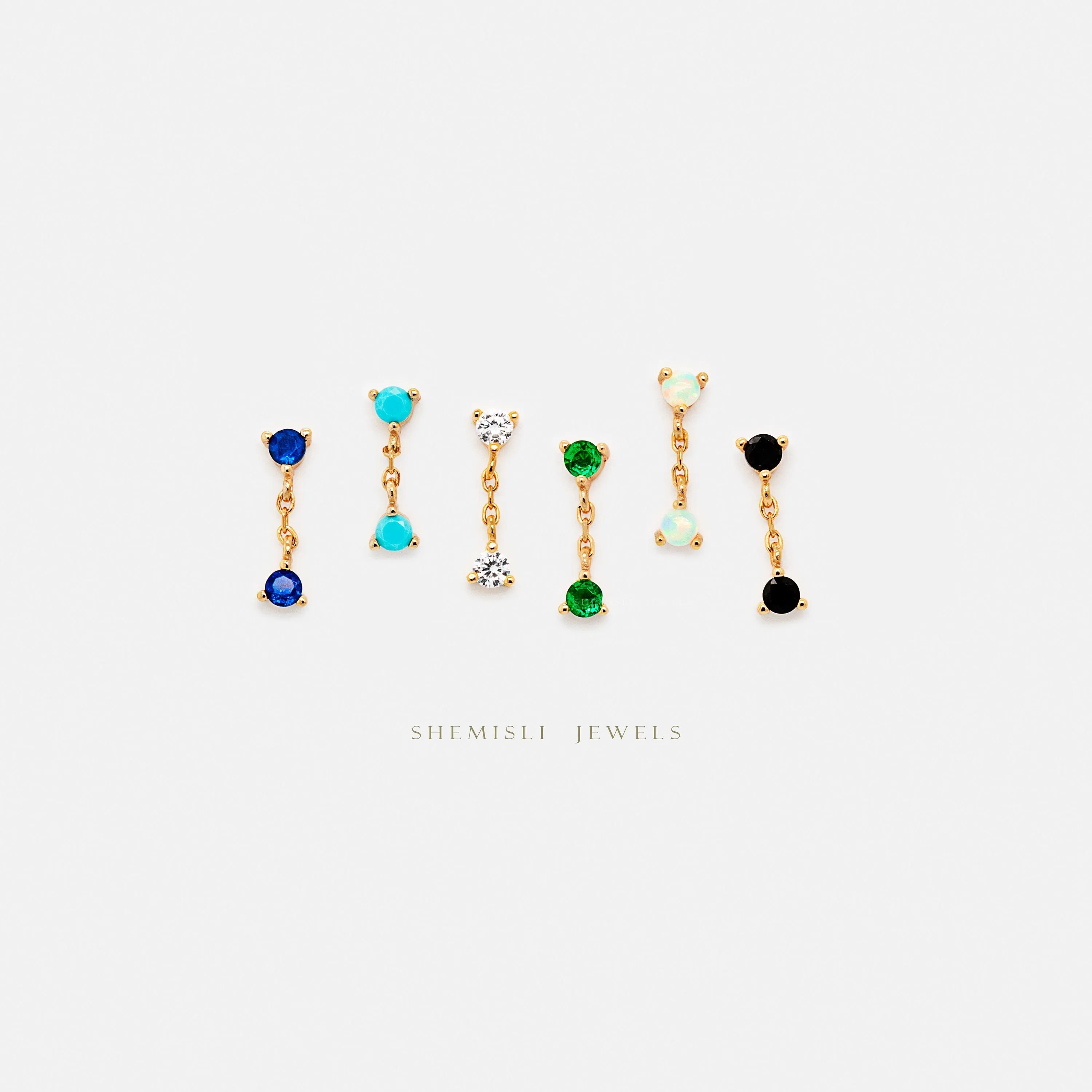 CZ Dangle Earrings, White Emerald Turquoise Sapphire Black Opal, Unisex, Gold, Silver SHEMISLI - SS209, SS210, SS288, SS289, SS290, SS291