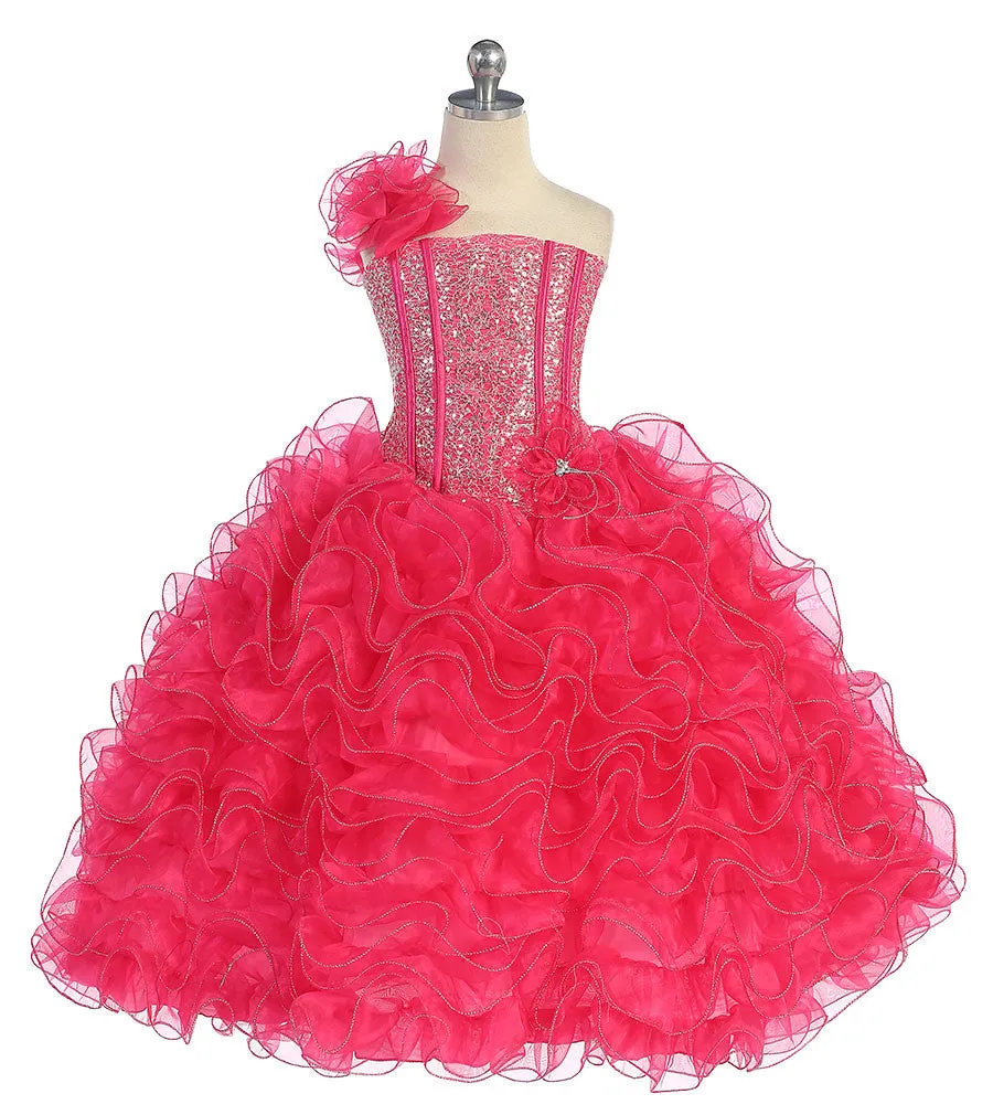 D0600 Sequin Ruffle Pageant Dress (4 Diff. Colors)