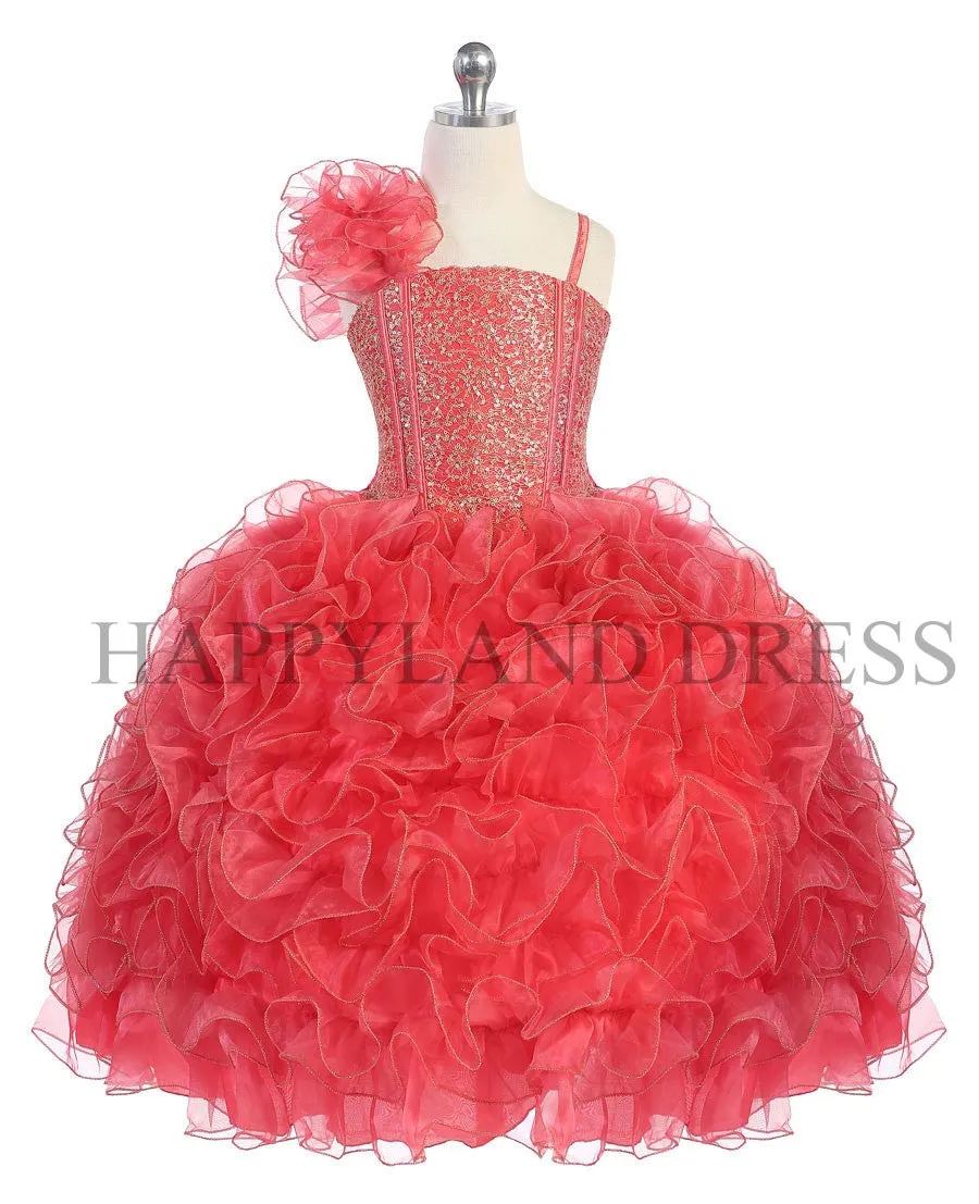 D0600 Sequin Ruffle Pageant Dress (4 Diff. Colors)