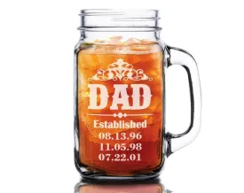 Dad Daddy 16oz Mason Jar Personalized from Kids for Papa Godfather Husband Birthday Gift for Him Fathers Day Christmas Grandpa Gifts New Dad