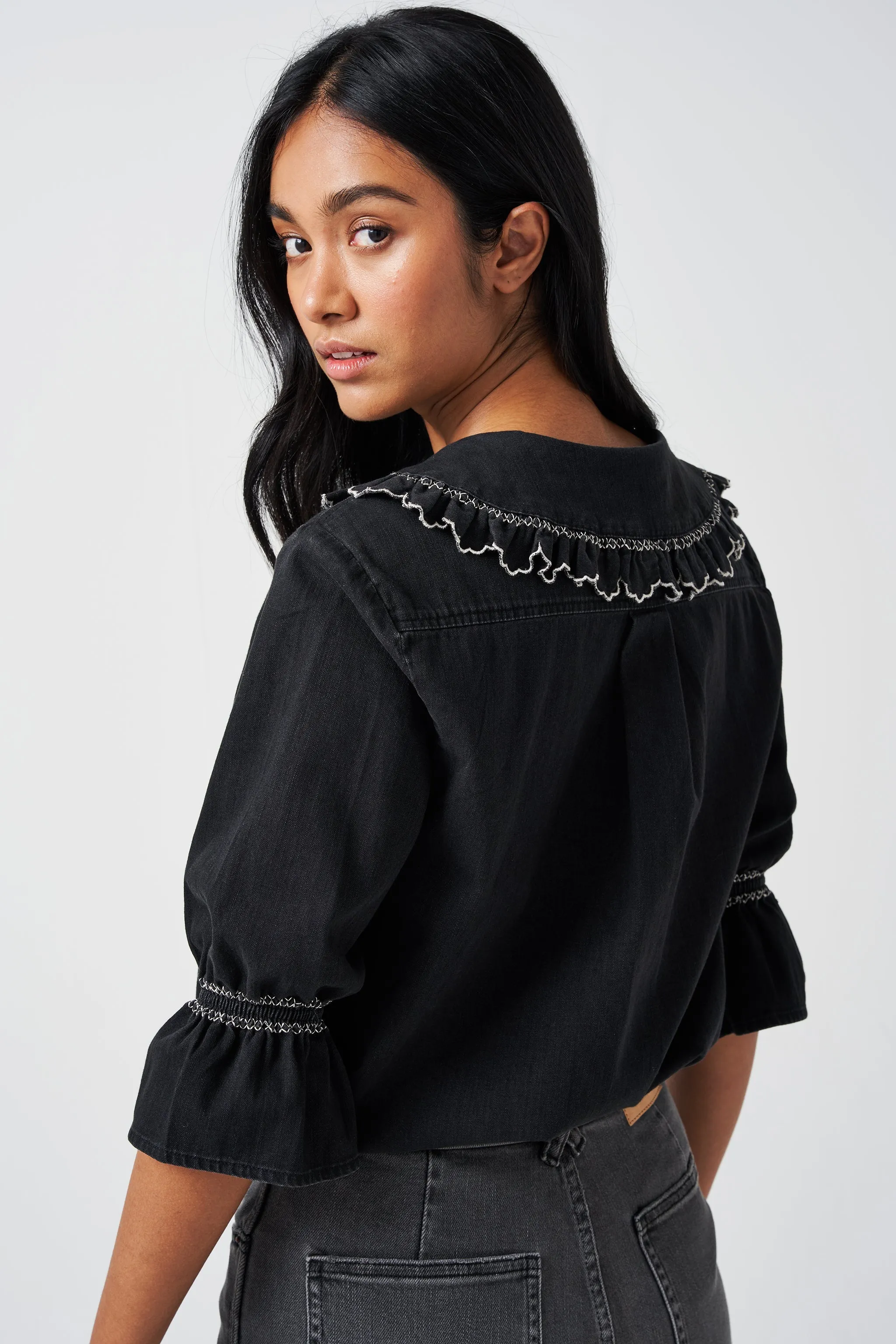 Daisy Blouse in Black Denim