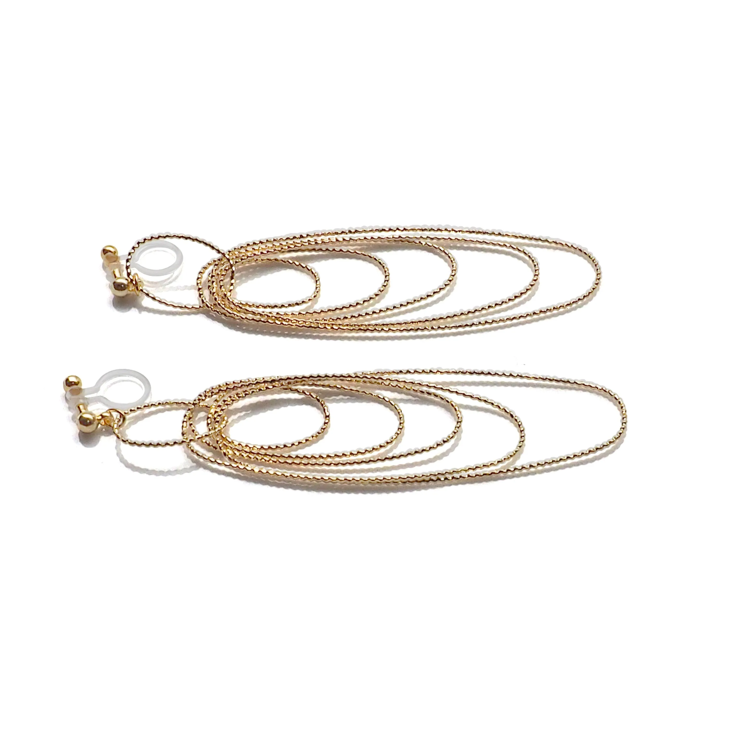 Dangle gold textured hoop invisible clip on earrings