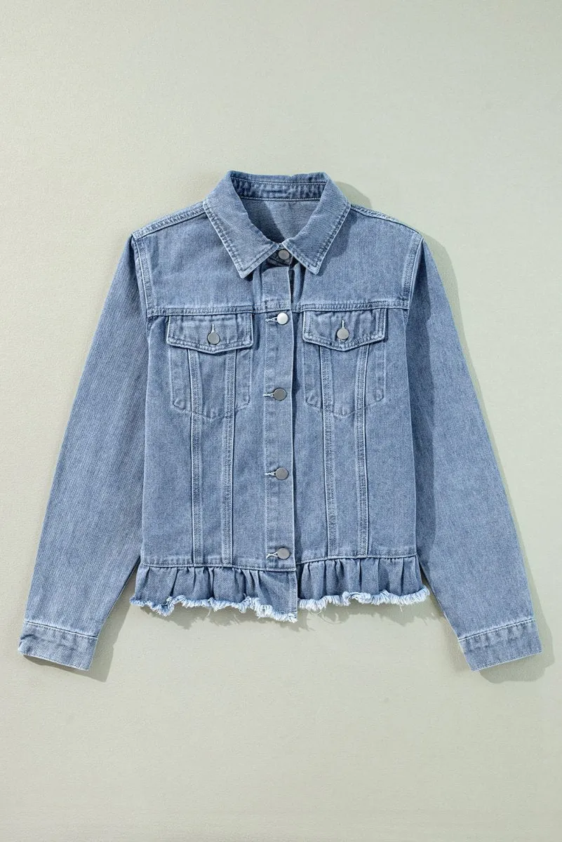 Dani Ruffle Distressed Denim Jacket