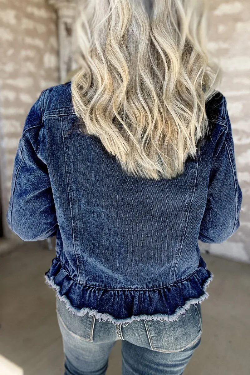 Dani Ruffle Distressed Denim Jacket