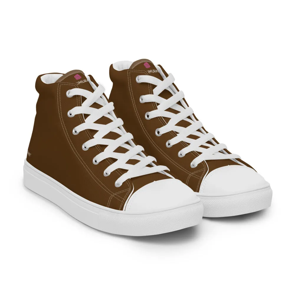 Dark Brown Color Men's High Tops, Solid Brown Color Men’s High Top Canvas Sneaker Shoes (US Size: 5-13)