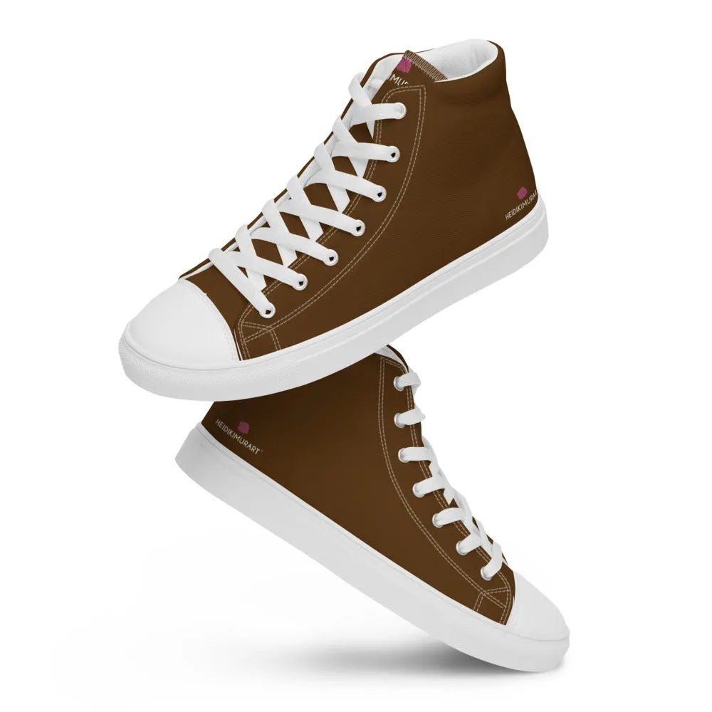 Dark Brown Color Men's High Tops, Solid Brown Color Men’s High Top Canvas Sneaker Shoes (US Size: 5-13)