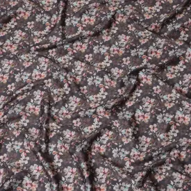 Dark Charcoal with Soft Floral Cotton Satin Fabric, 110 cm Width-20060