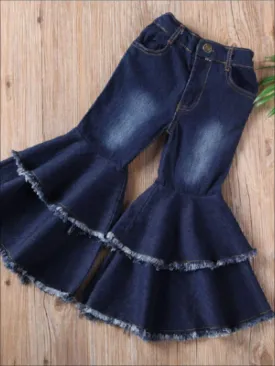 Dark Denim Frayed Bell Bottom Jeans