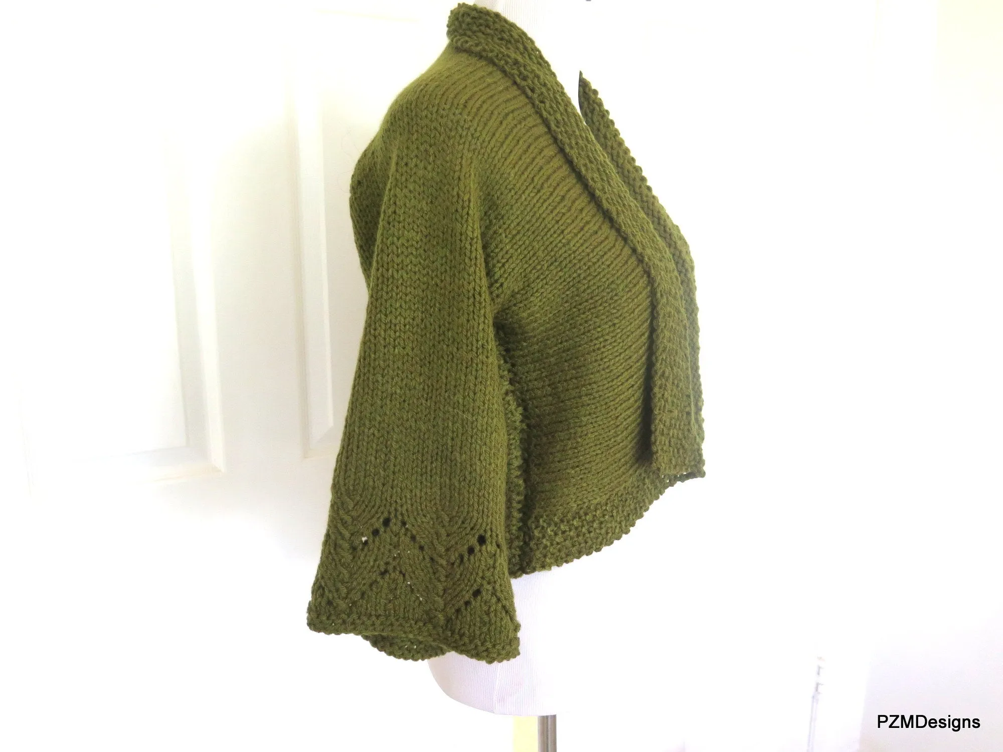 Dark Green Hand Knit Cardigan Sweater