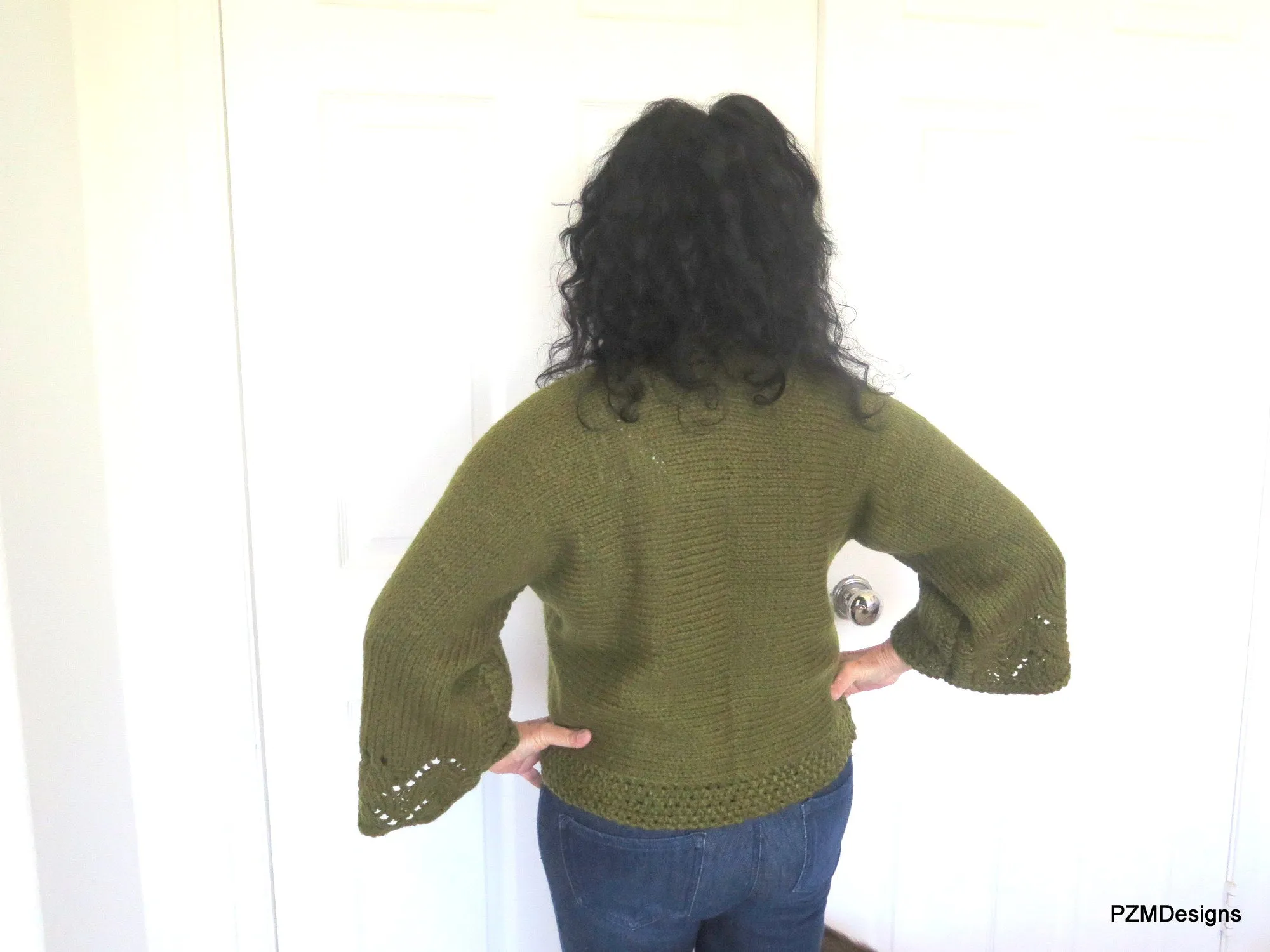 Dark Green Hand Knit Cardigan Sweater