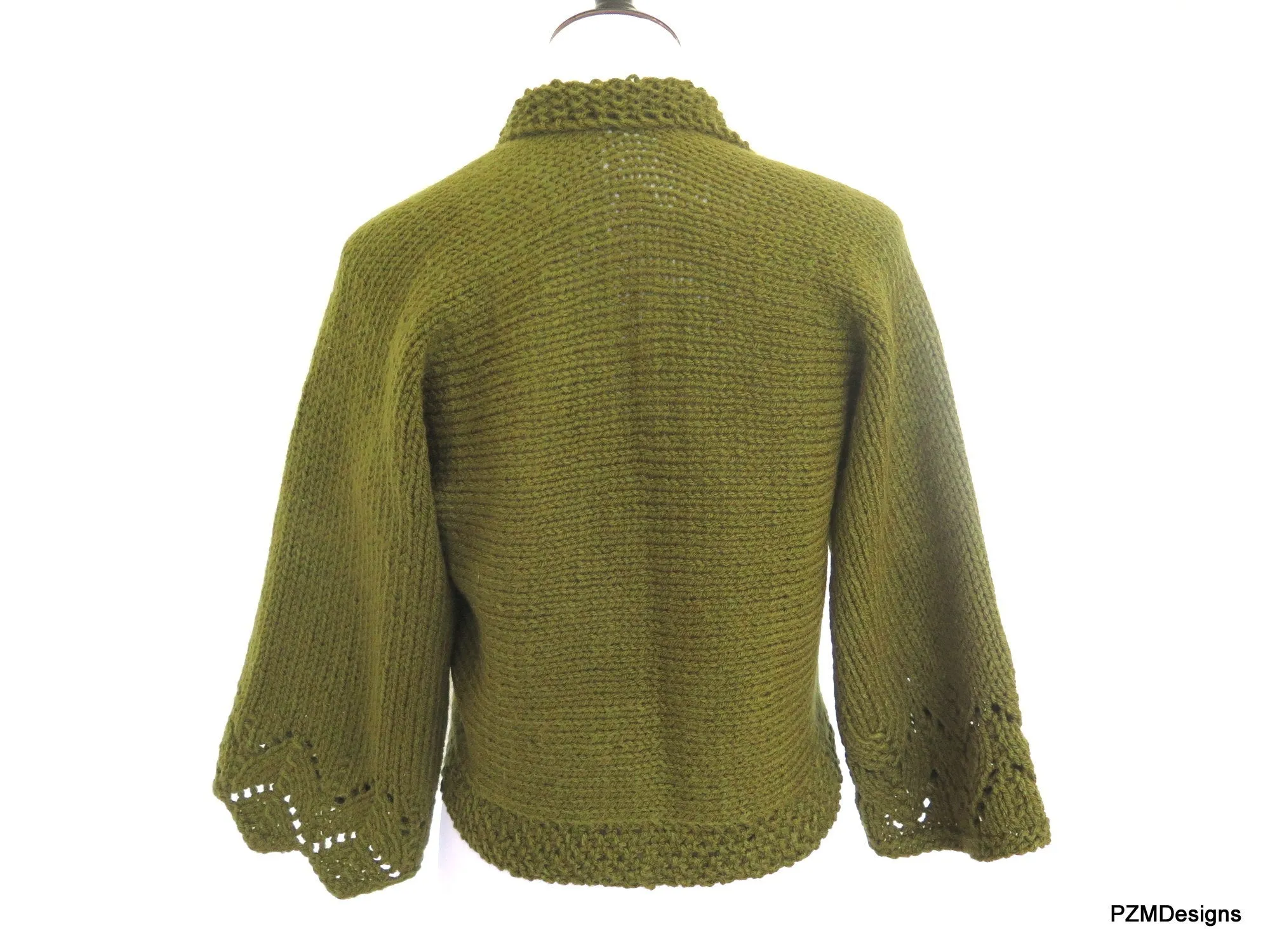 Dark Green Hand Knit Cardigan Sweater