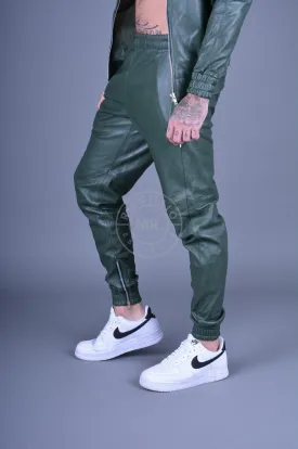 Dark Green Leather Tracksuit Pants