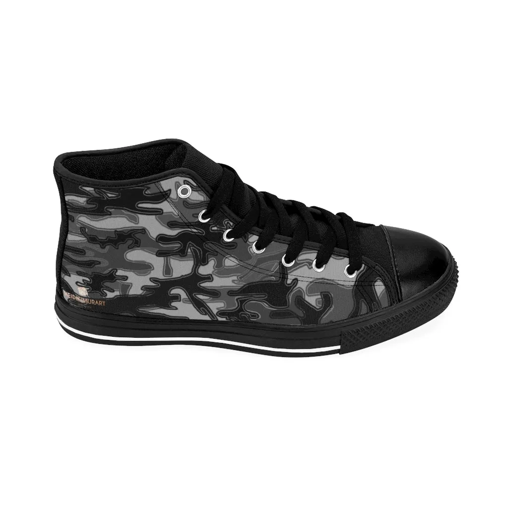 Dark Grey Camo High-top Sneakers, Camouflage Military Print Men's Designer Tennis Running Shoes