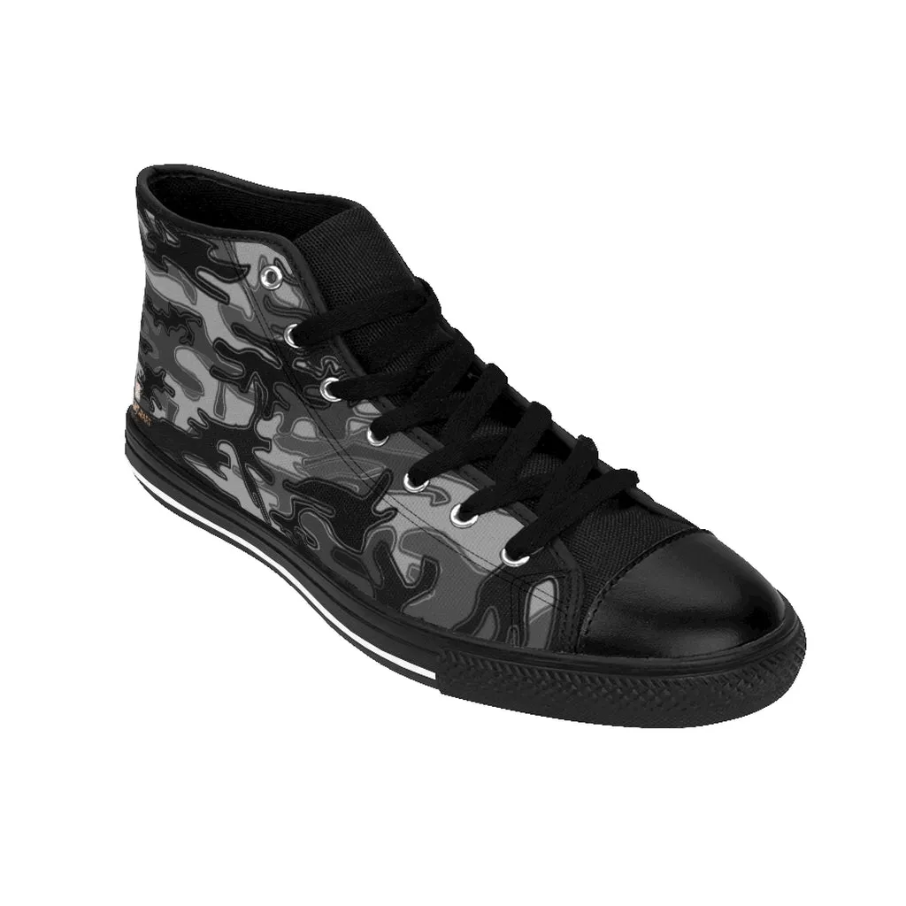 Dark Grey Camo High-top Sneakers, Camouflage Military Print Men's Designer Tennis Running Shoes