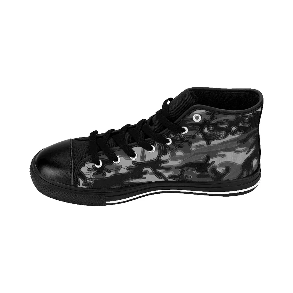 Dark Grey Camo High-top Sneakers, Camouflage Military Print Men's Designer Tennis Running Shoes