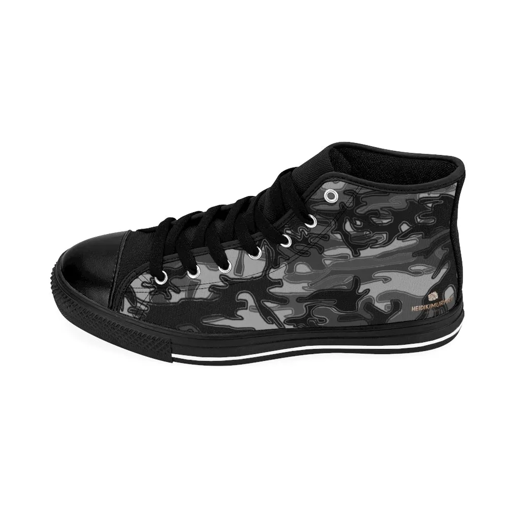 Dark Grey Camo High-top Sneakers, Camouflage Military Print Men's Designer Tennis Running Shoes