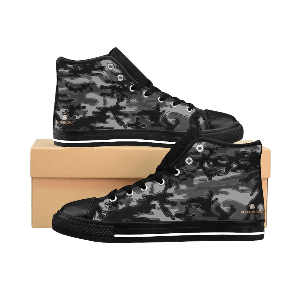 Dark Grey Camo High-top Sneakers, Camouflage Military Print Men's Designer Tennis Running Shoes