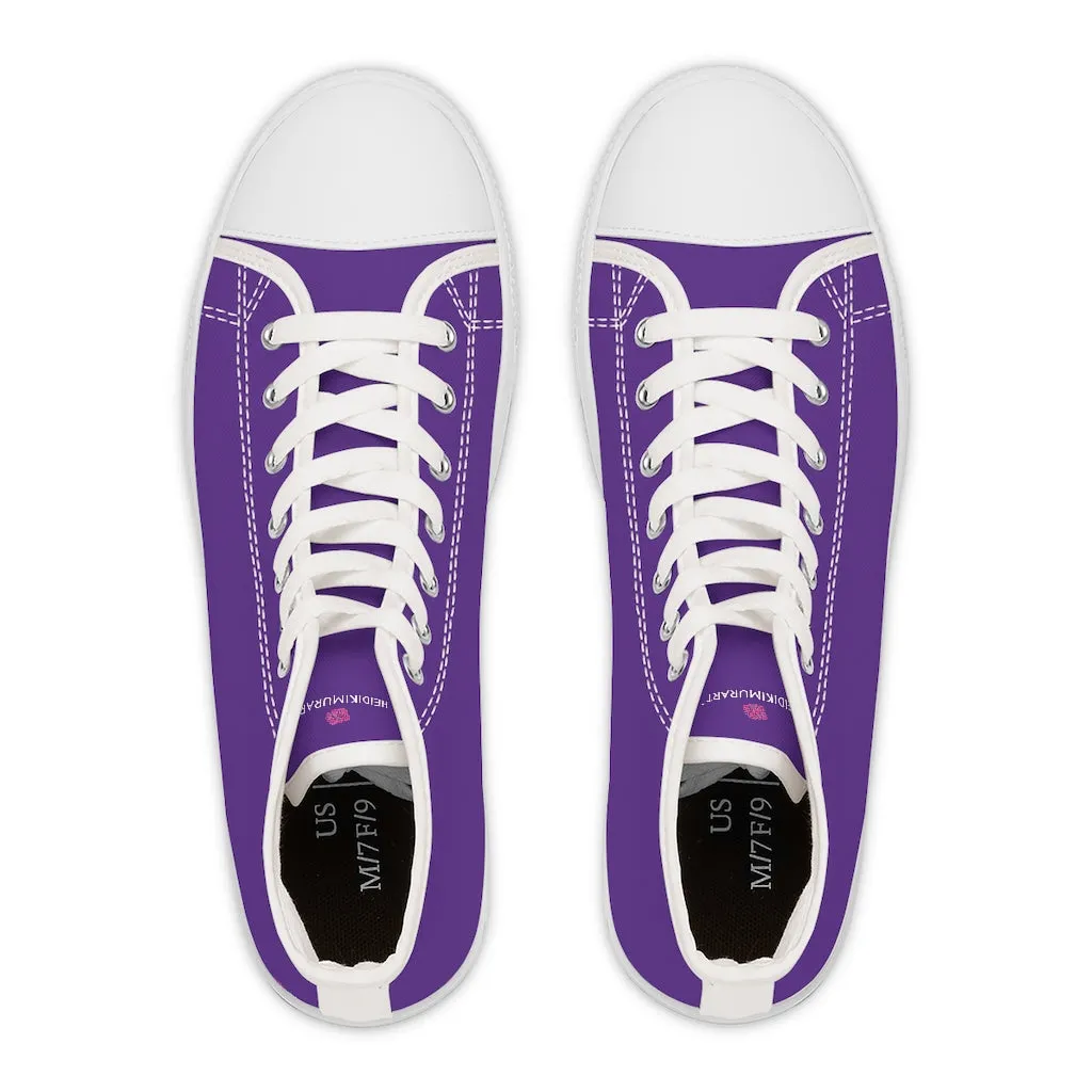 Dark Purple Ladies' High Tops, Solid Purple Color Best Women's High Top Sneakers Canvas Tennis Shoes