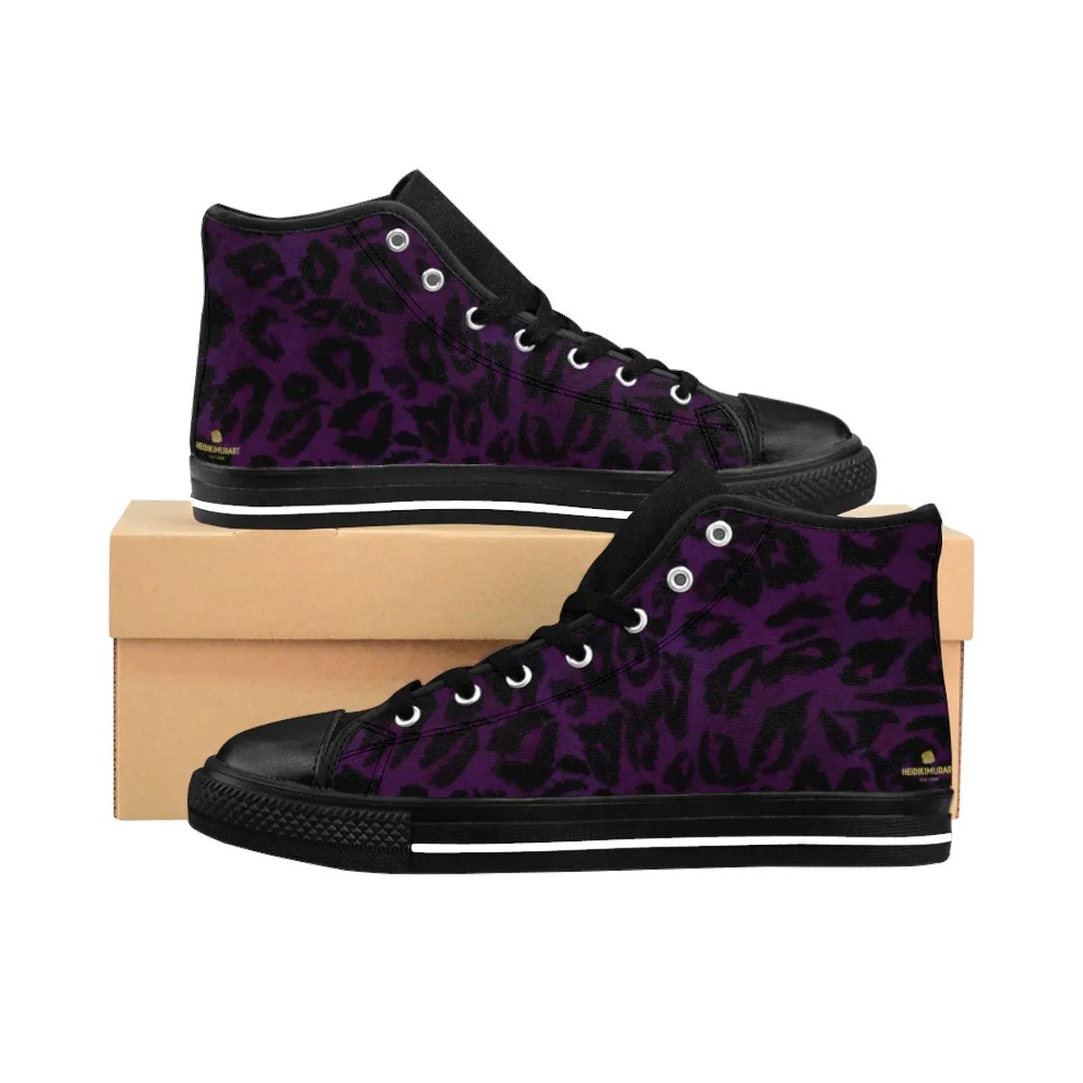 Dark Purple Leopard Sneakers, Animal Print Premium High-top Fashion Running Shoes For Men  (US Size: 6-14)