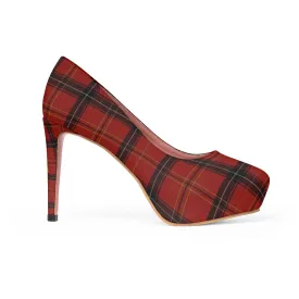 Dark Red Tartan Plaid Scottish Print Women's Platform Heels Pumps (US Size: 5-11)