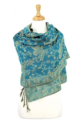 DB023-20 Light Turquoise Paisley Print Pashmina Scarf