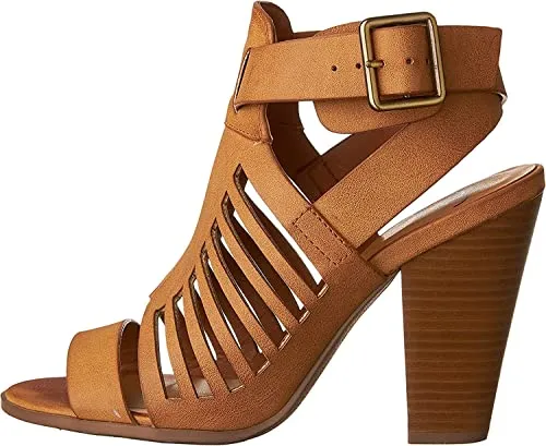 Delicious Yummy Cutout Stacked Heel Sandal Shoes Brown 6.5 Pair of Shoes