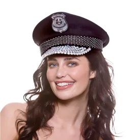 Deluxe Cop Hat Diamante Visor Police Officer Cap Fancy Dress