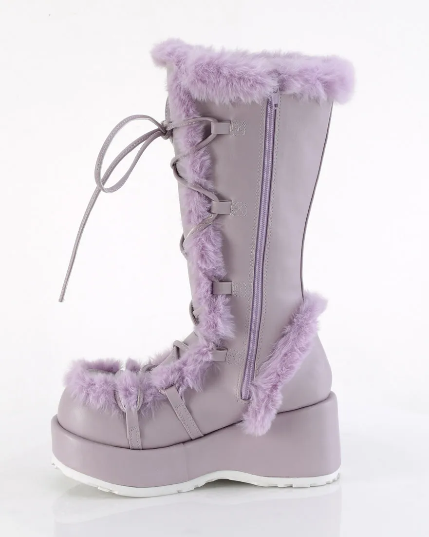 Demonia Lavender Winter Solstice Faux Fur Boots