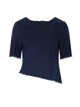 Denim Asymmetric Tie Back Top