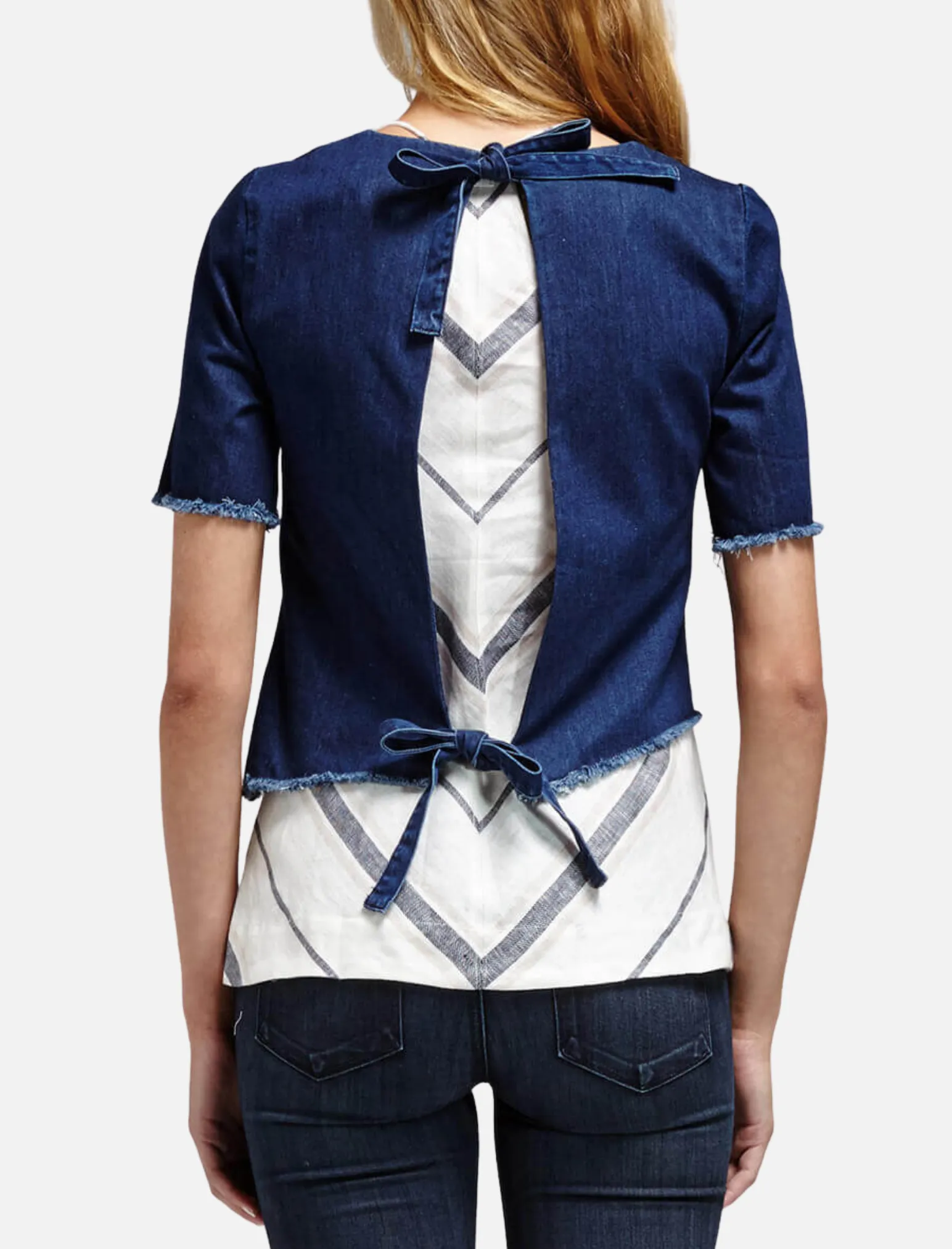 Denim Asymmetric Tie Back Top