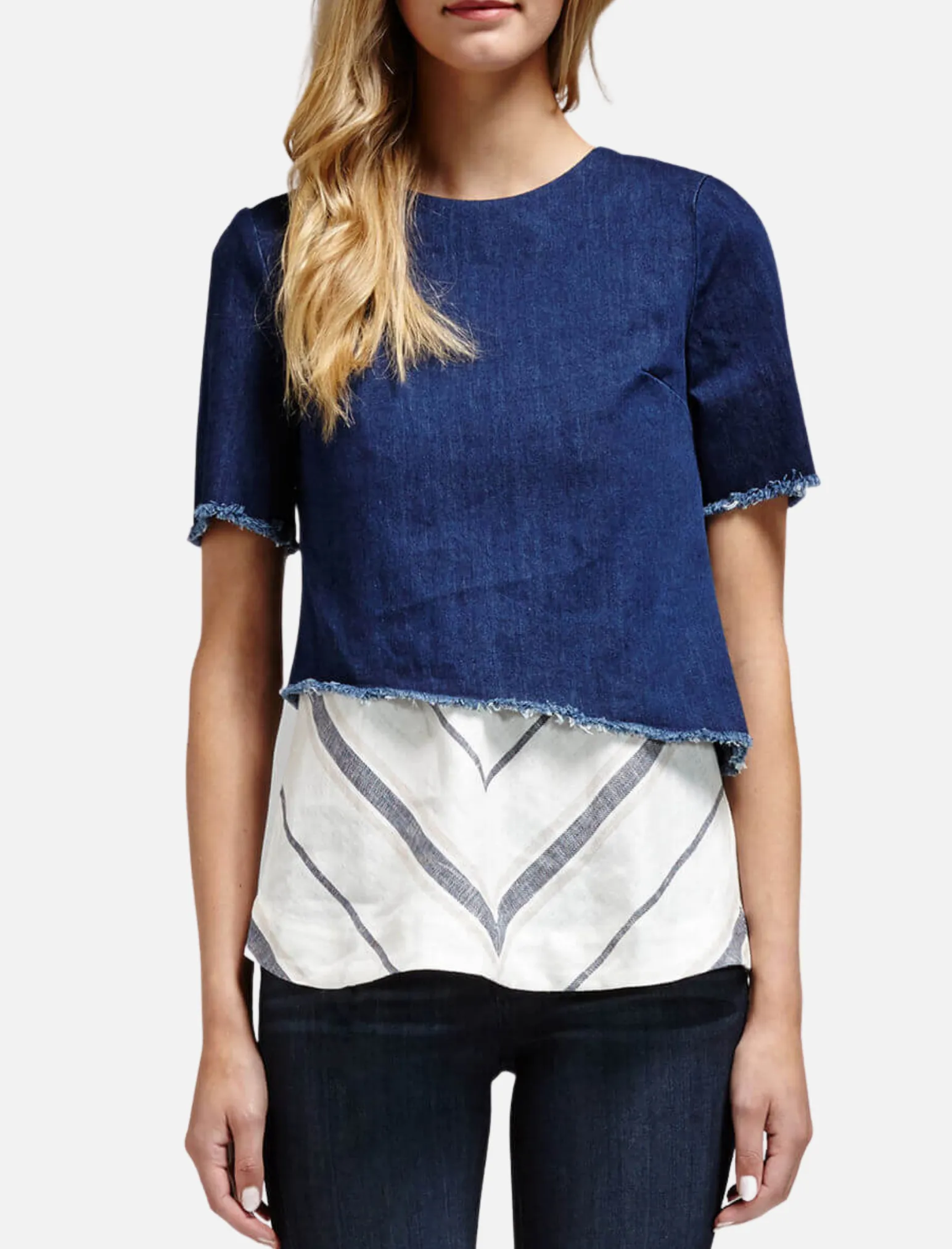 Denim Asymmetric Tie Back Top