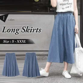 DENIM DRAWSTRING DOUBLE POCKET LONG SKIRTS